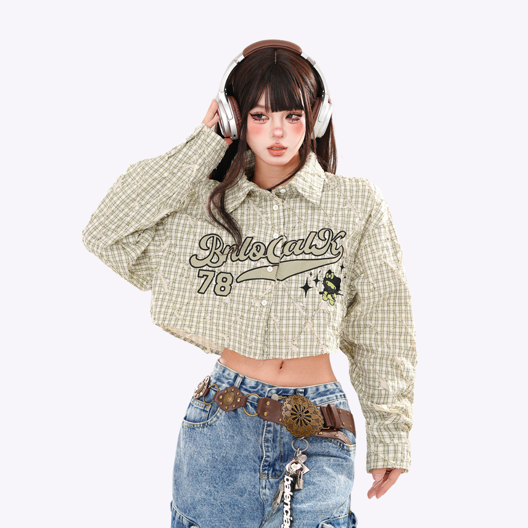 Image of Retro Plaid Crop Shirt
